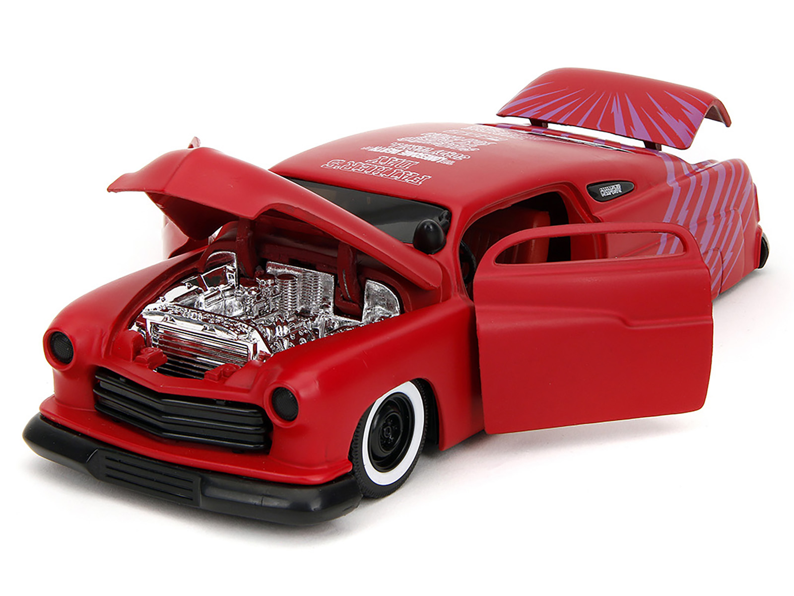 1951 Mercury Matt Red with Purple Stripes and Creep Diecast Figure "Creepshow" (1982) Movie "Hollywood Rides" Series 1/24 Diecast Model Car by Jada