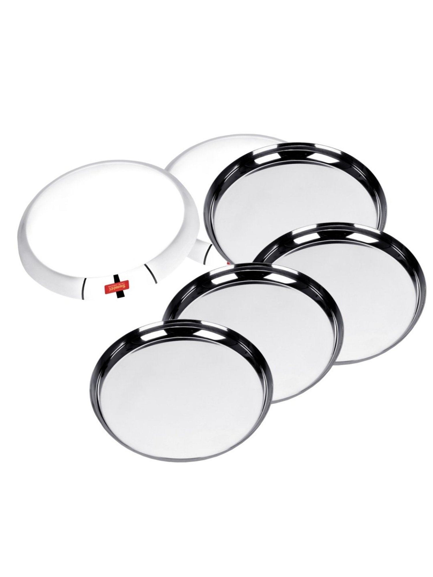 Sumeet S.S. Apple Shape Heavy Gauge Snack Plates with Mirror Finish -22.8Cm Dia-Set of 6 Pcs