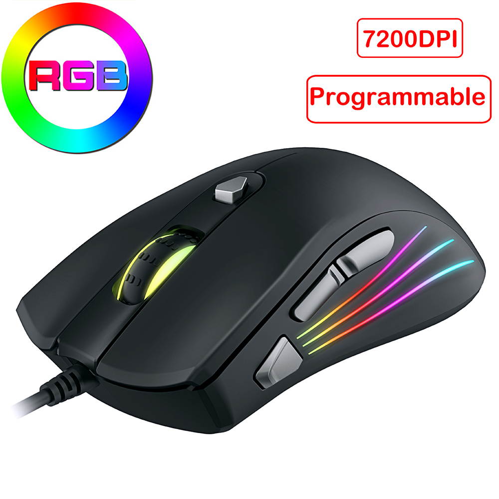7200 DPI, 7 Programmable Buttons, LED Backlit, Ergonomic Optical PC, Comfortable Computer Gaming Mice for Windows 7/8/10/XP Vista Linux, Black