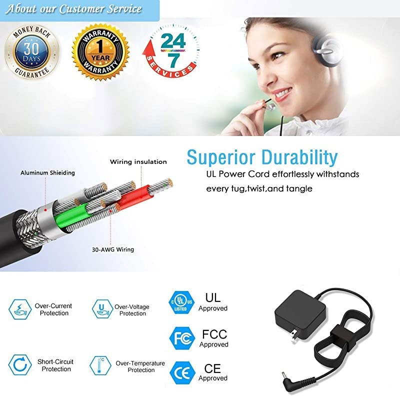 Listed 7.5Ft Charger Fit for Samsung 11.6" Chromebook 3 2 XE500C13 XE501C13 XE303C12 XE500C12 XE503C12 XE503C32 XE500c13-k04us W14-026N1A Laptop PA-1250-98