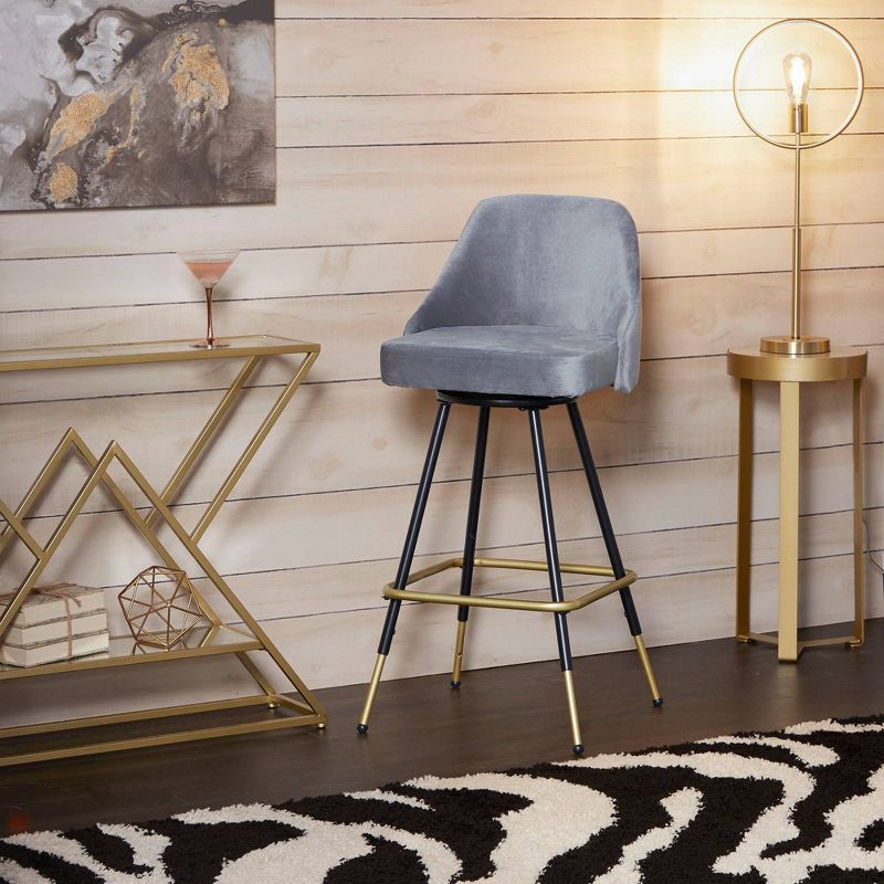 Velvet Mid-Century Modern Swivel Adjustable Height Barstool Gray - Silverwood