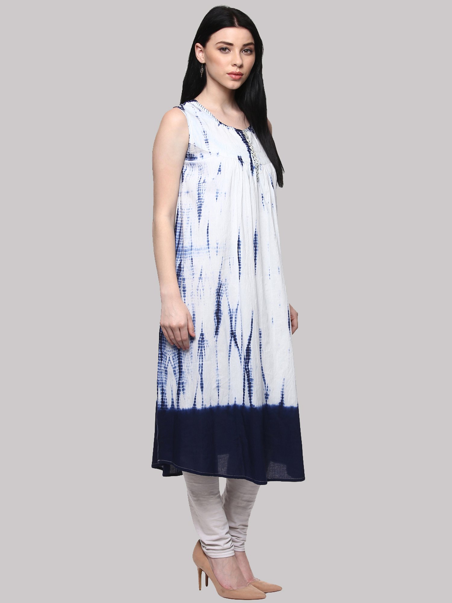 Geroo Jaipur Indigo Hand Block Printed Straight Pure Cotton Kurta