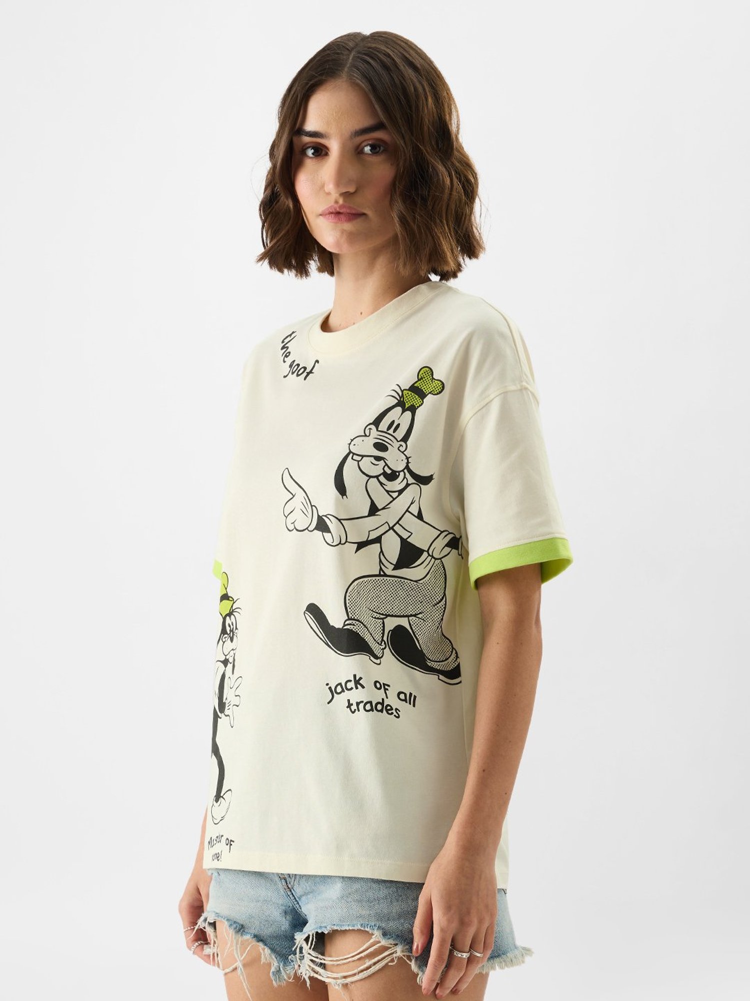 The Souled Store White Cotton Graphic Print Oversized T-Shirt
