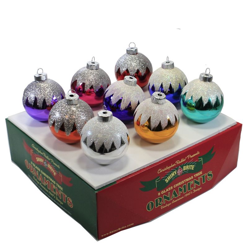 Shiny Brite 2.5" Christmas Confetti Snowcaps Ornaments Rounds Retro  -  Ornament Sets