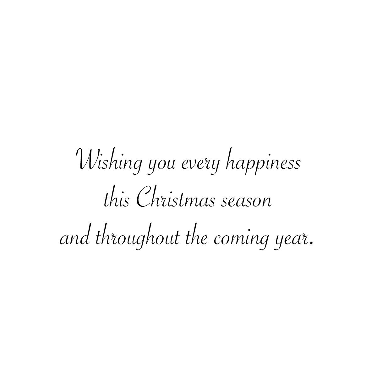 Christmas Foil Printed Greeting Cards - H1702. Greeting Card Featuring Snow-Covered Pine Trees and a Christmas Message in Red Foil. Box Set Has 25 Greeting Cards and 26 Red Foil Lined Envelopes.