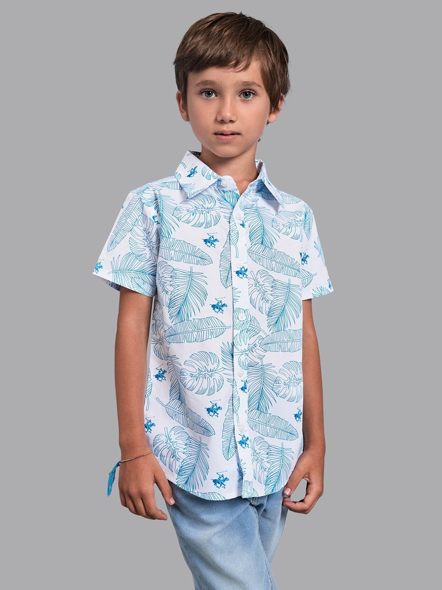 Beverly Hills Polo Club Kids Blue & White Cotton Printed Shirt