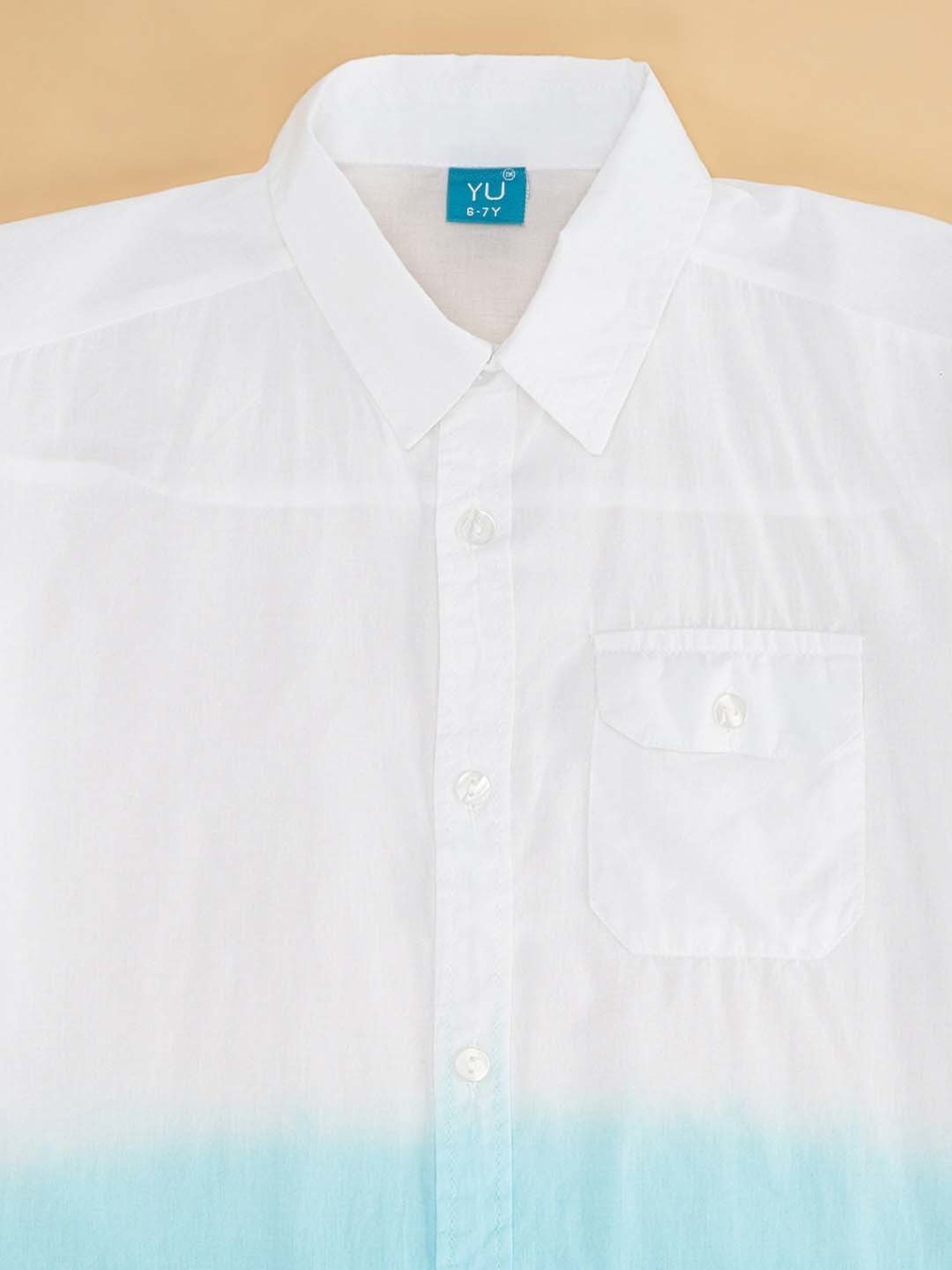 YU by Pantaloons Kids White & Blue Cotton Color Block Full Sleeves Shirt