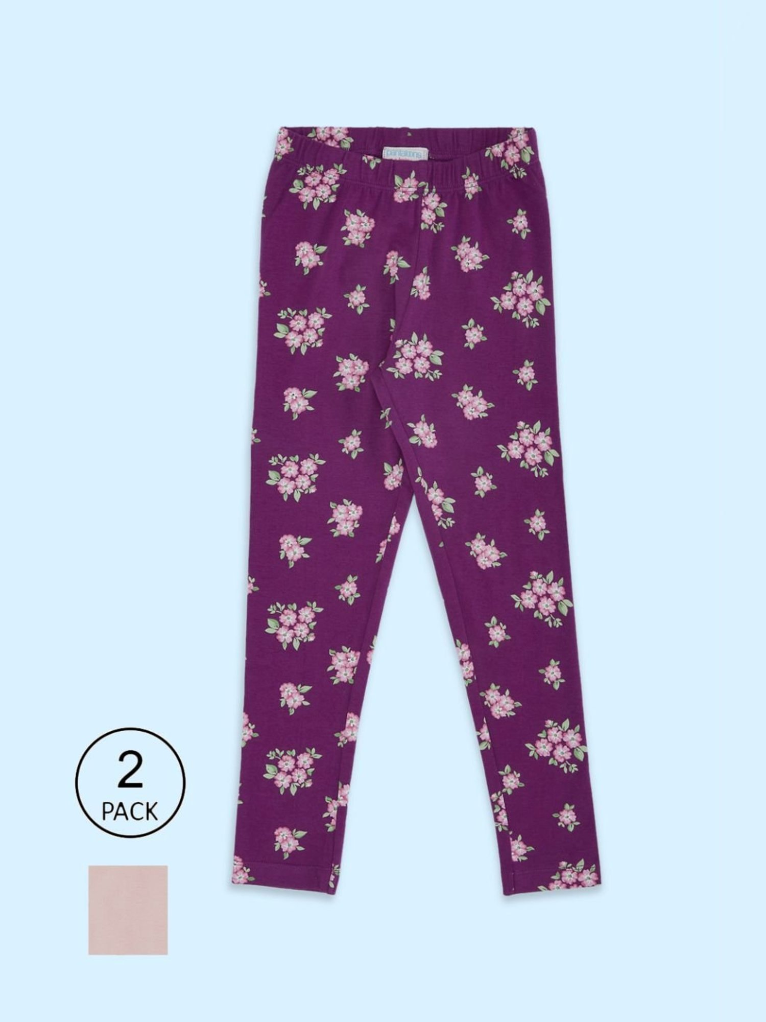 Pantaloons Junior Wine & Pink Floral Print Leggings (Pack of 2)