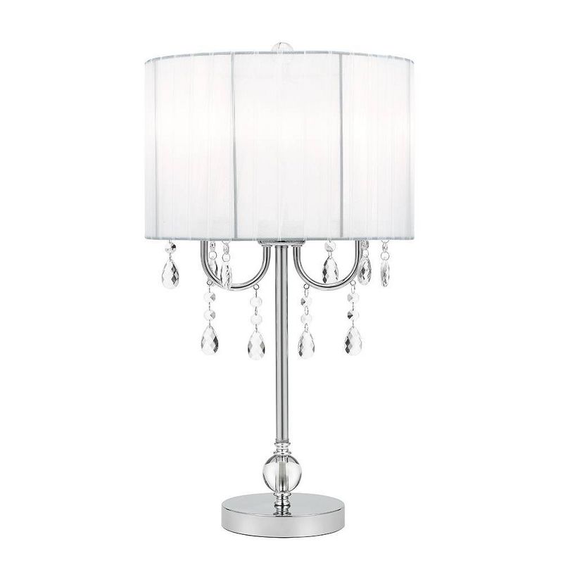 23" Chandelier Table Lamp with Dazzling Clear Beads/Organza Pleated Shade Silver - Cresswell Lighting