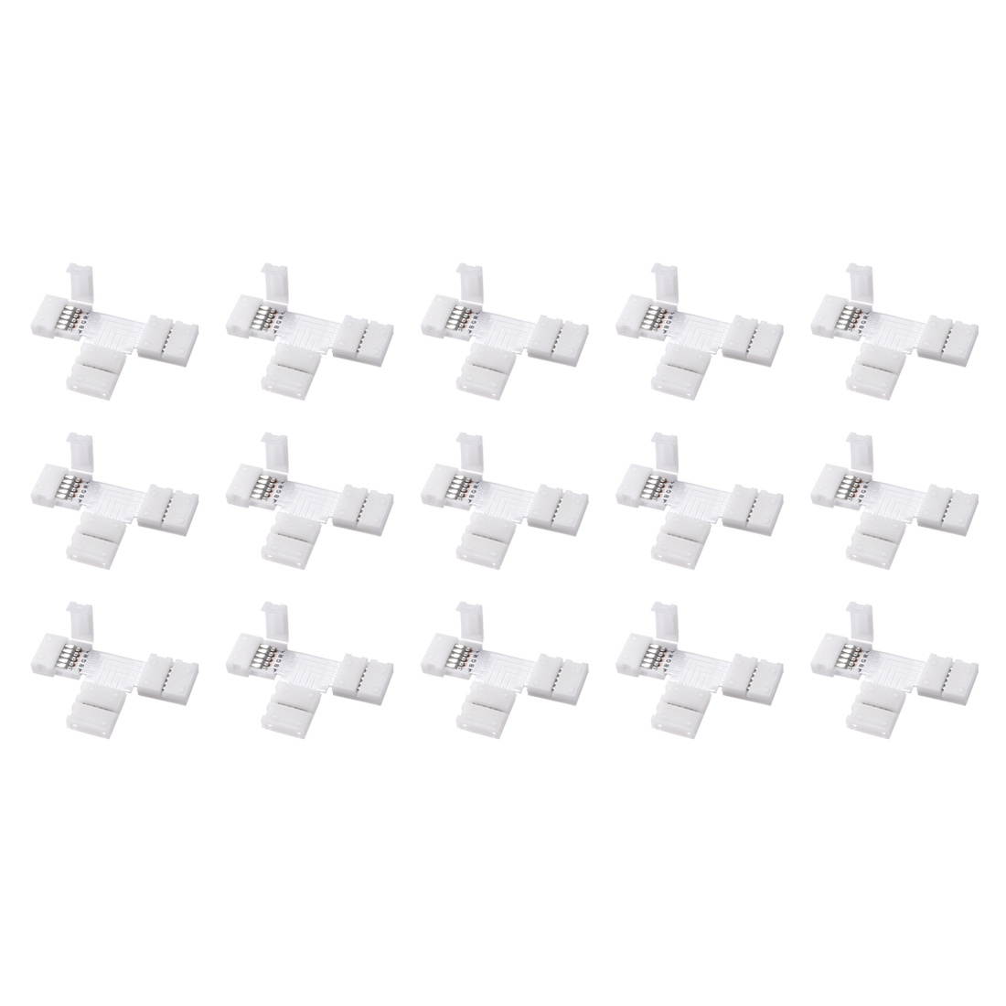 10mm 5P T-shape LED Strip Connector Quick Splitter for 5050 3528 RGB 5 Conductor Strip Lights 15Pcs