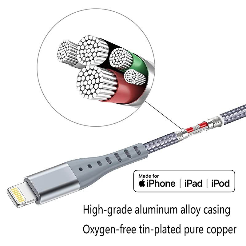 iPhone Charger Lightning Cable  4Pack10ft 6ft 6ft 3ft Apple MFi Certified Nylon Braided Long Fast USB Cord Compatible for iPhone 11Pro MAX Xs XR X 8 7 6S 6 Plus SE 5S 5C Gray