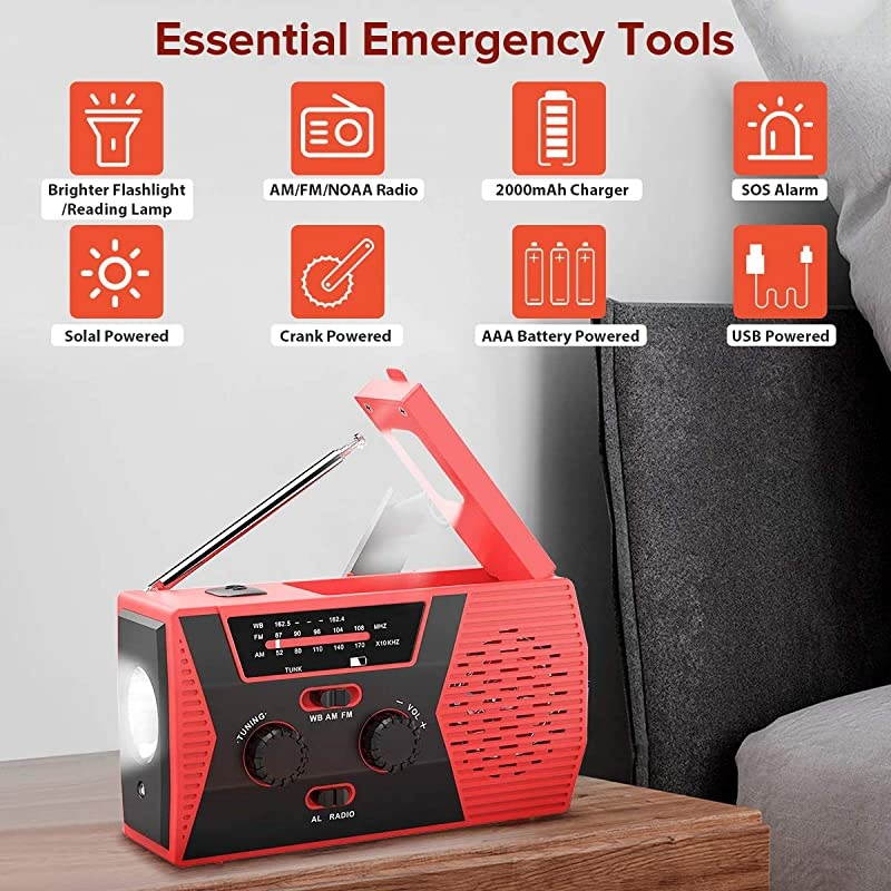 Emergency Solar Hand Crank Radio 2020 Upgrade NOAAAMFM Portable Weather Radio with LED Flashlight Reading Lamp 2000mAh Power Bank and SOS Alarm for Emergency Situations