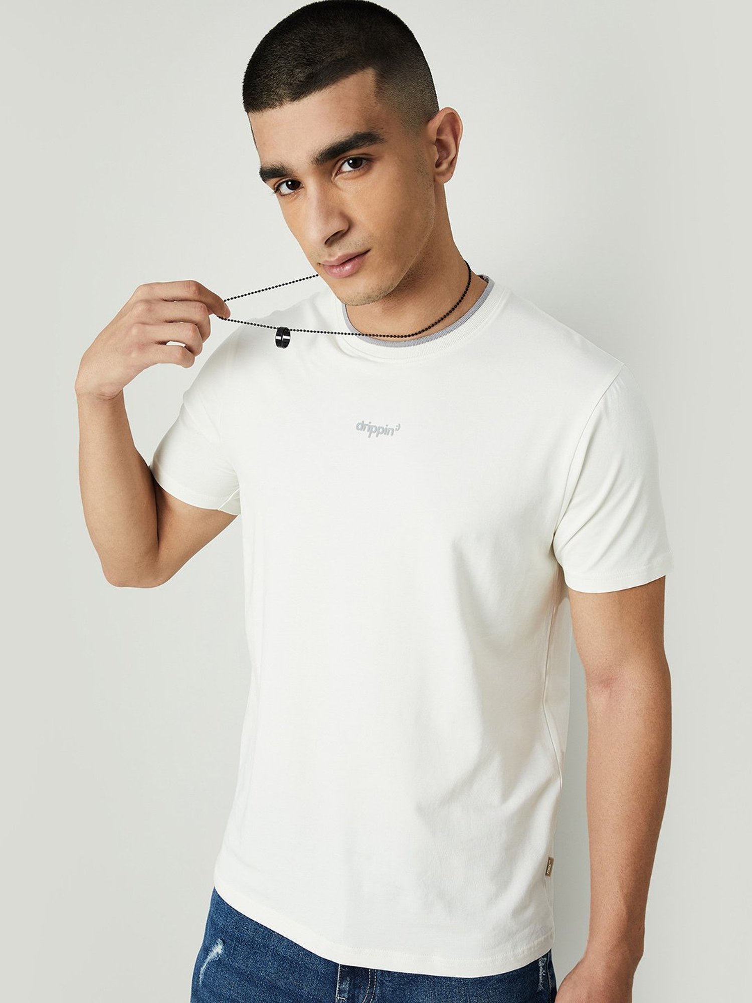 Forca by Lifestyle Off White Regular Fit Crew T-Shirt