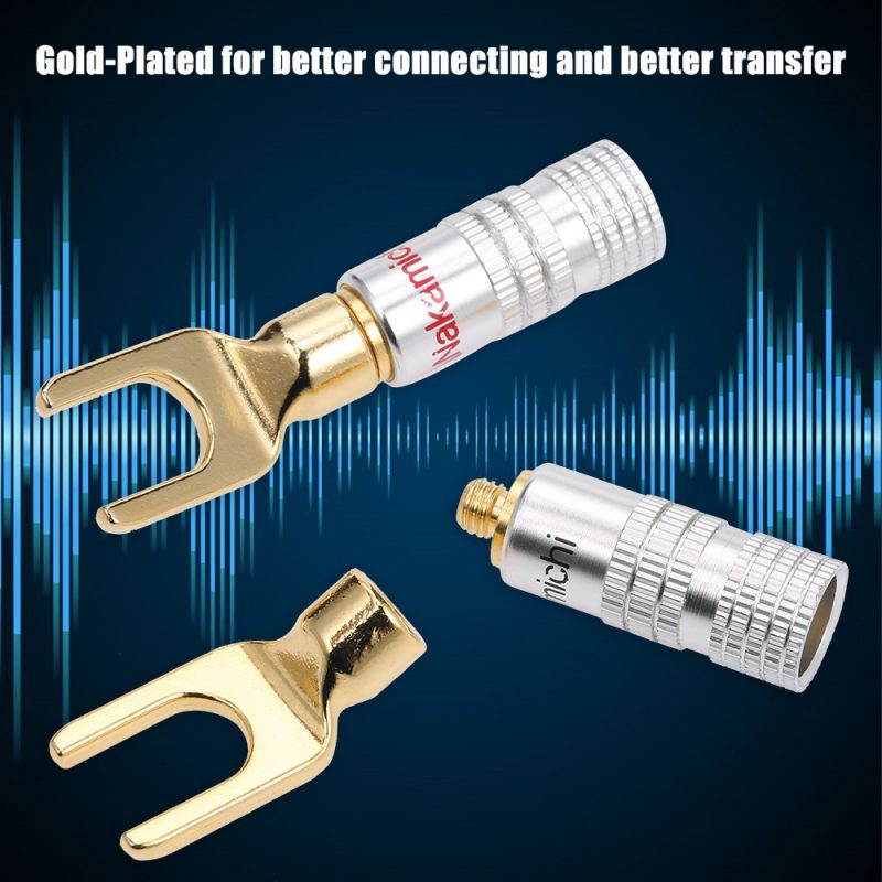 Y Spade Speaker Plugs Wire Connector Audio Loudspeaker Connector Amplifier Adapter Left and Right Channels Gold Plated Speaker Plug