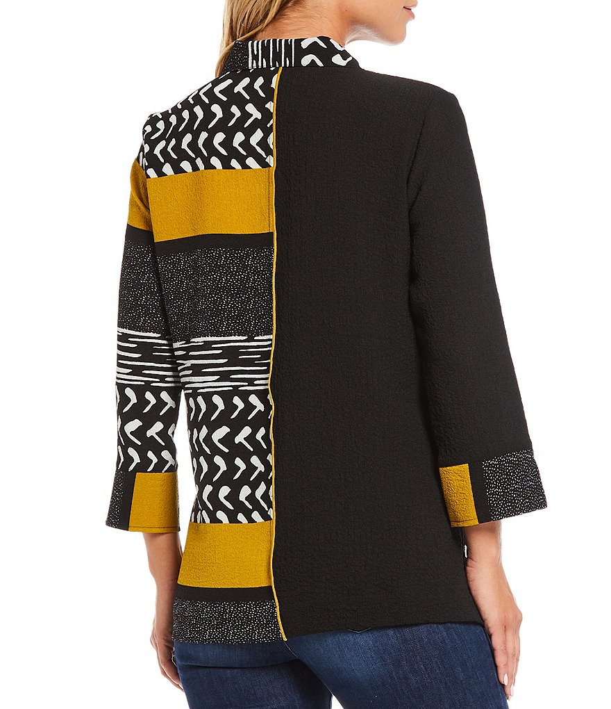 Ali Miles Petite Size Open Mesh Two Button Front 3/4 Sleeve Jacket