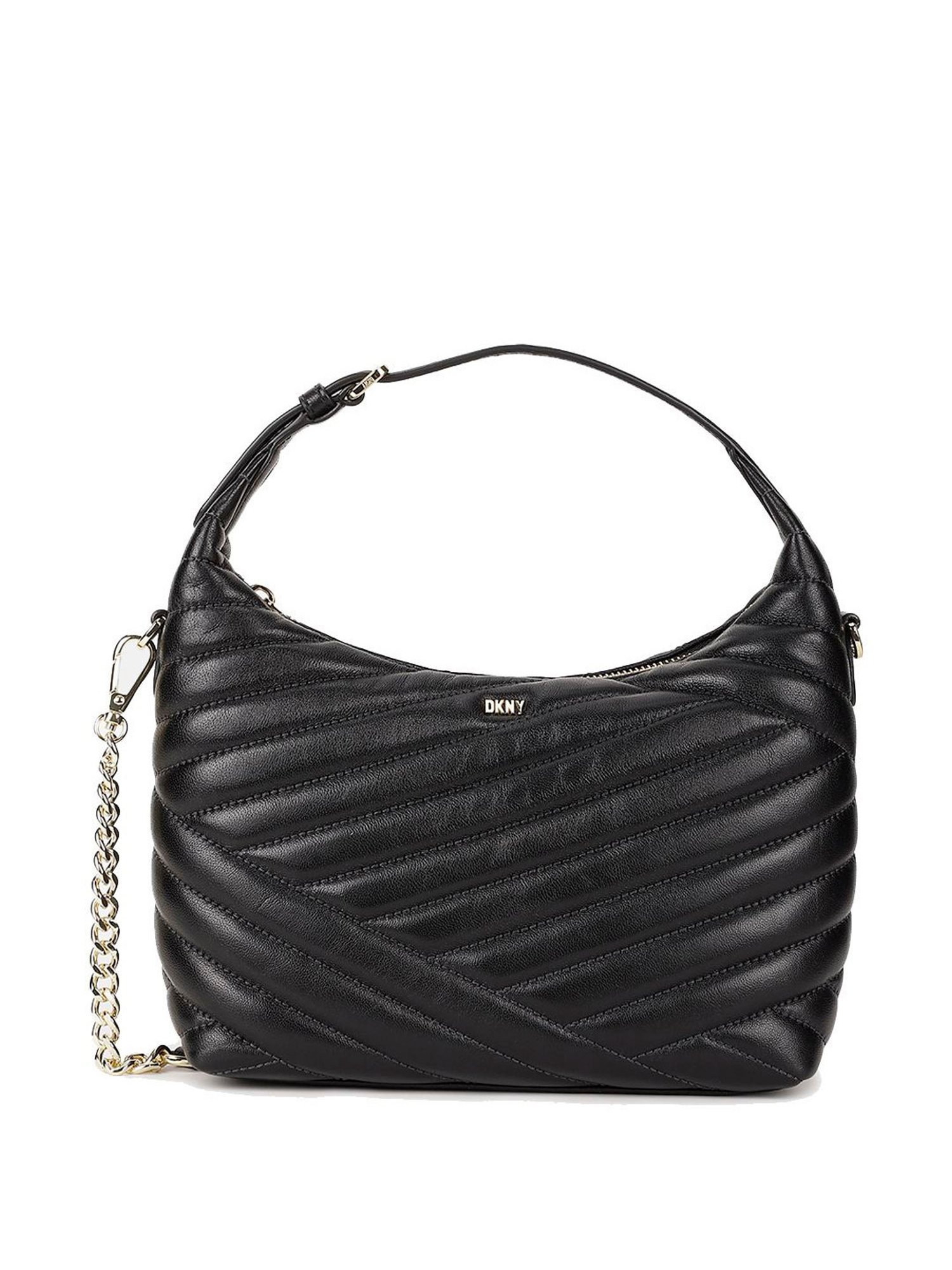 Dkny Black Leather Quilted Hobo Handbag