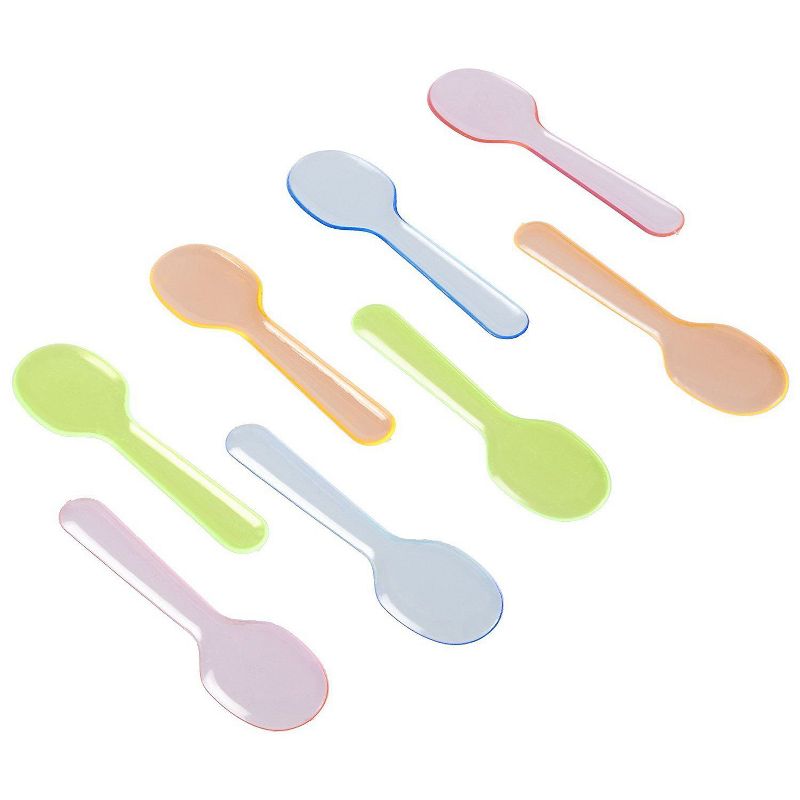Blue Panda 500-Count Disposable Ice Cream Spoon Mini Plastic Dessert Spoons for Gelato Taster Samplers 4 Neon Colors Party Supplies 3.25 inches each