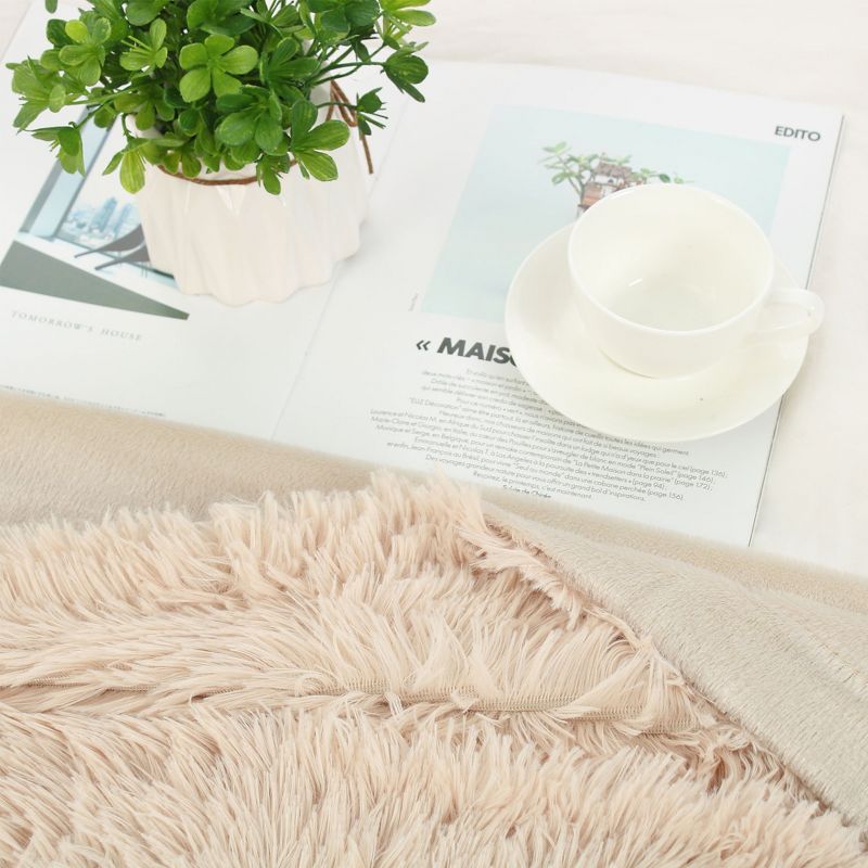 1 Pc Twin Microfiber Long Shaggy Bed Blankets Pale Camel  - PiccoCasa