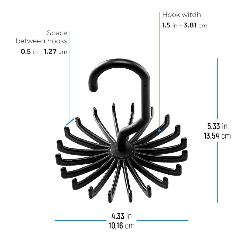 OSTO 2-Pack Black Tie Hanger; Each has 20 Hooks to Hang Ties, Belts, Scarves, and More; Convenient, Space-Saving Plastic Tie Rack with Hook