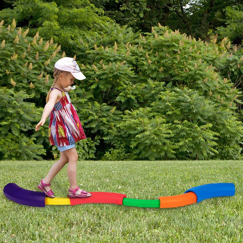 Sunny & Fun 12pc Balance Beam for Kids | Gymnastics Obstacle Course Stepping Boards w/Various Heights and Rubber Non-Slip Surface | Indoor & Outdoor Toy Improves Coordination & Strength | Max 220 Lbs