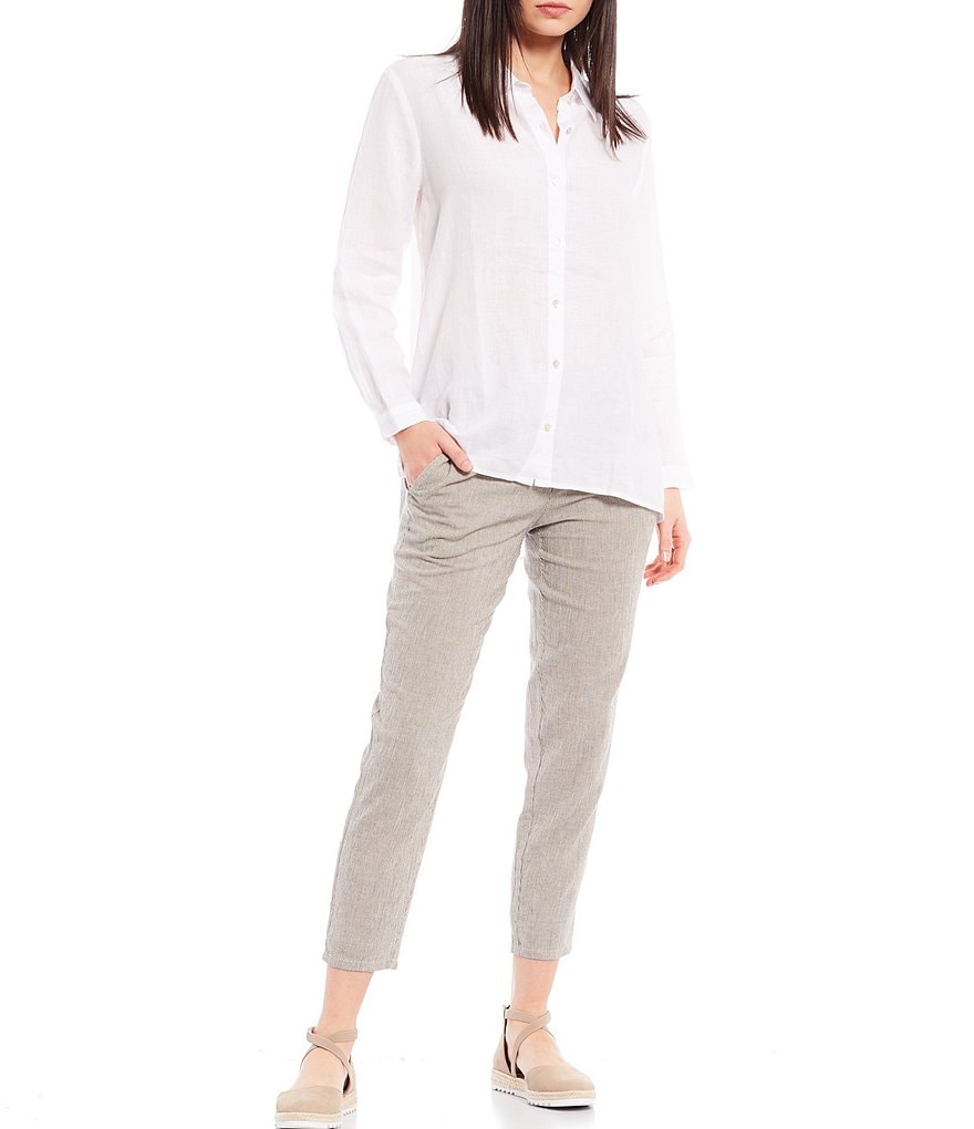 Eileen Fisher Petite Size Organic Handkerchief Linen Classic Collar Boxy Shirt