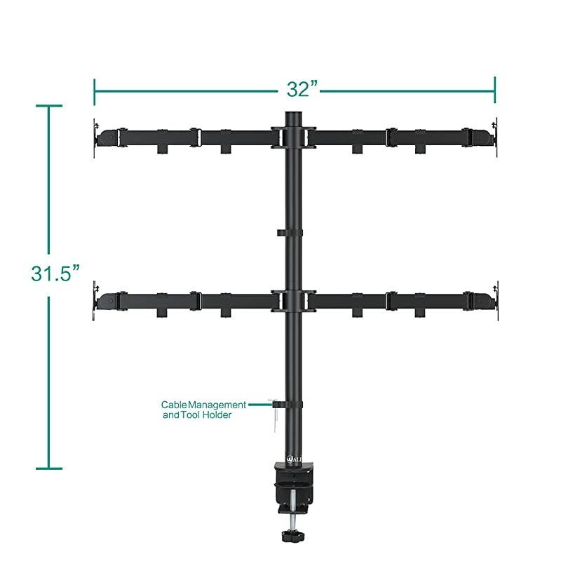 Quad LCD Monitor Desk Mount Fully Adjustable Stand Fits 4 Screens up to 27 inch, 22 lbs. Weight Capacity per Arm (M004), Black