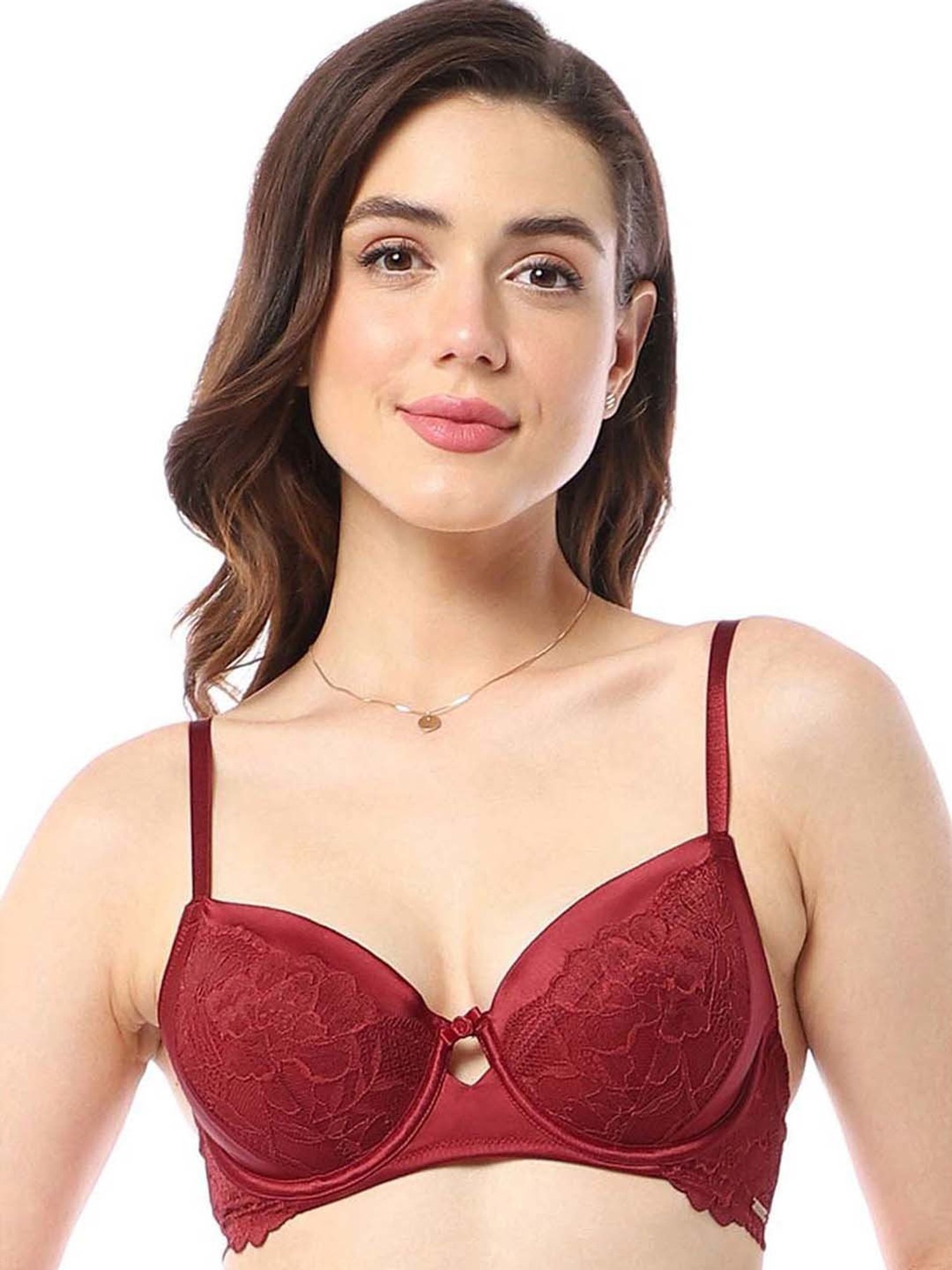Amante Maroon Lace Work Balconette Bra