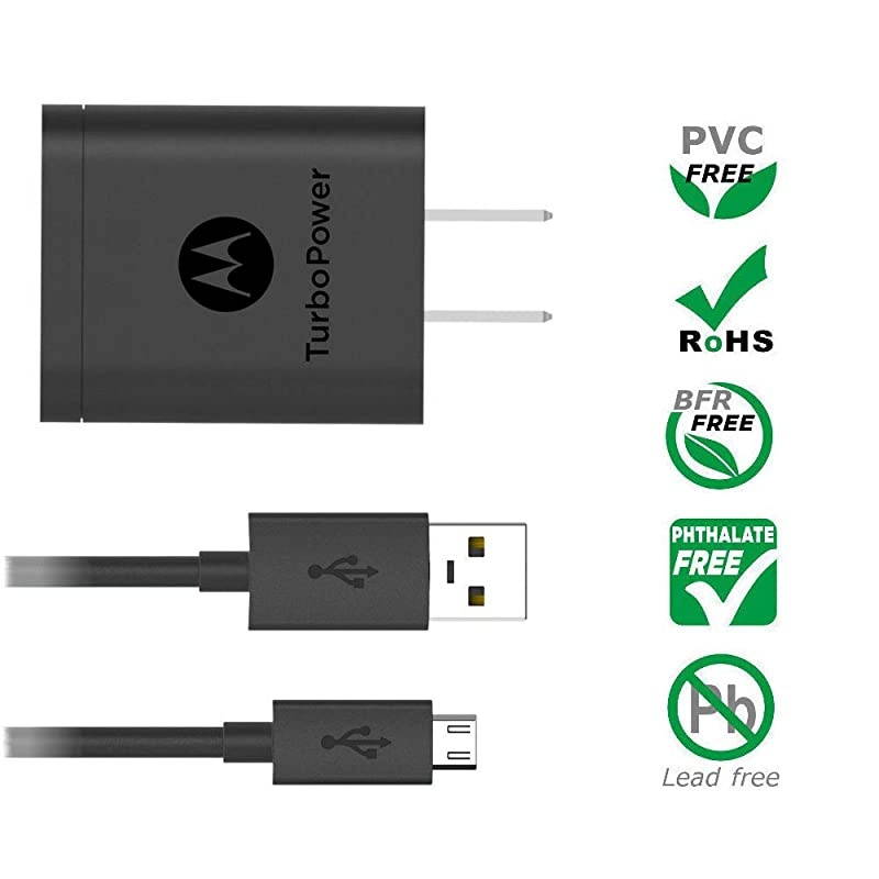 TurboPower 18 QC30 Charger with 33 Foot MicroUSB Cable for Moto E5 Plus E5 Supra G5 Plus G5S G5S Plus G6 PlayForge NOT for G6 or G6 Plus Retail Box