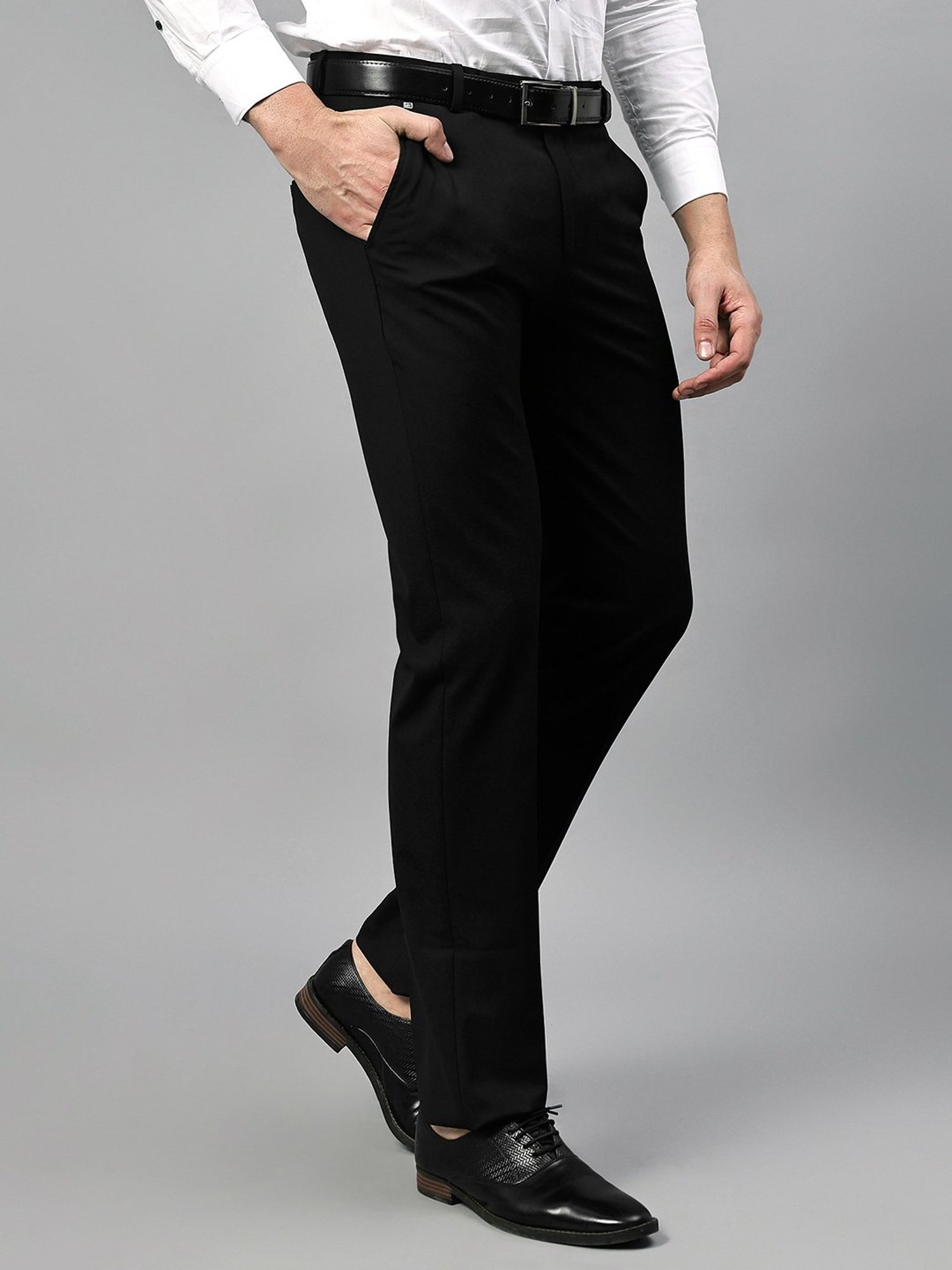 Cantabil Black Regular Fit Flat Front Trousers