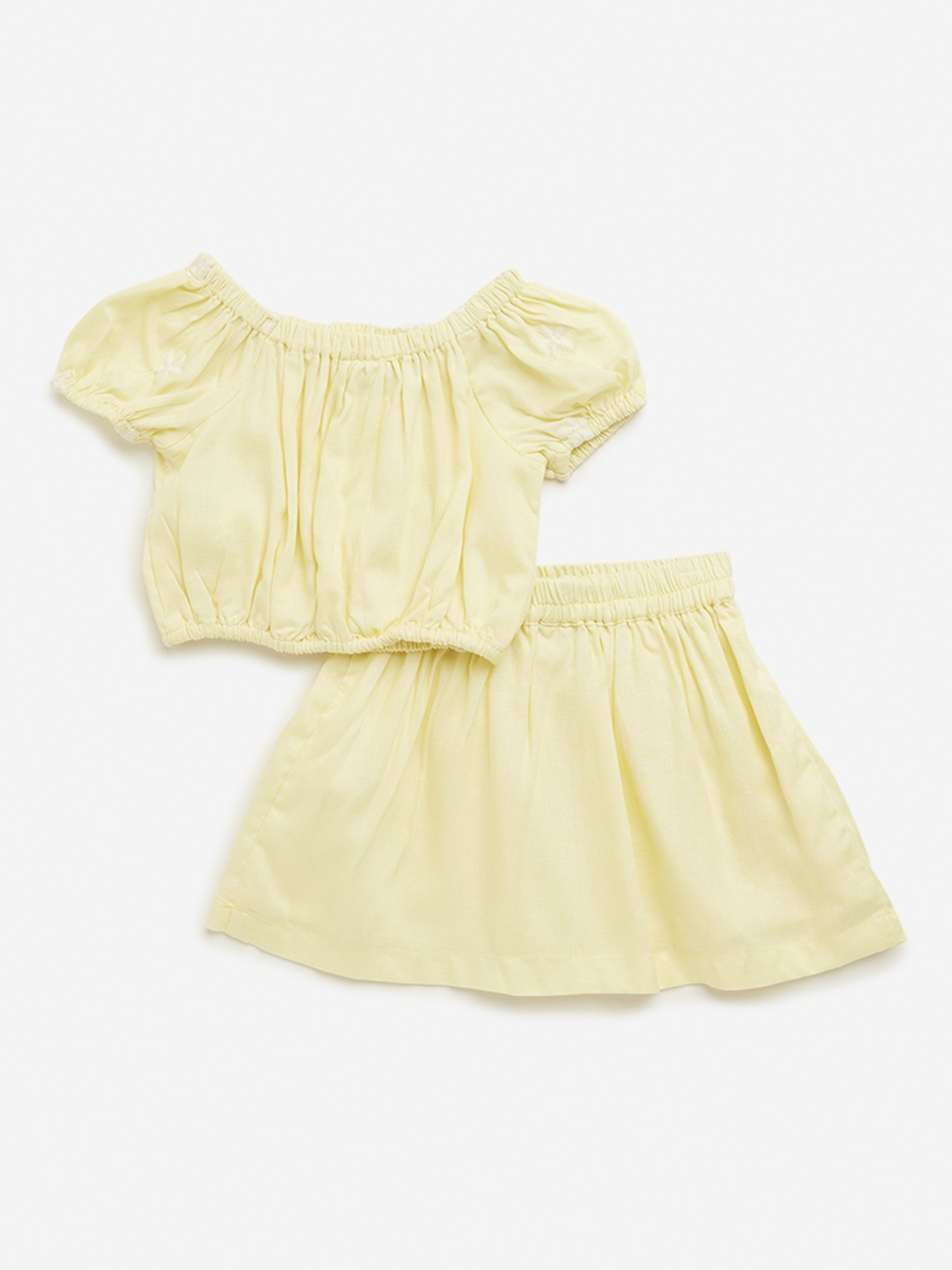 Mothercare Kids White & Yellow Cotton Printed Top Set