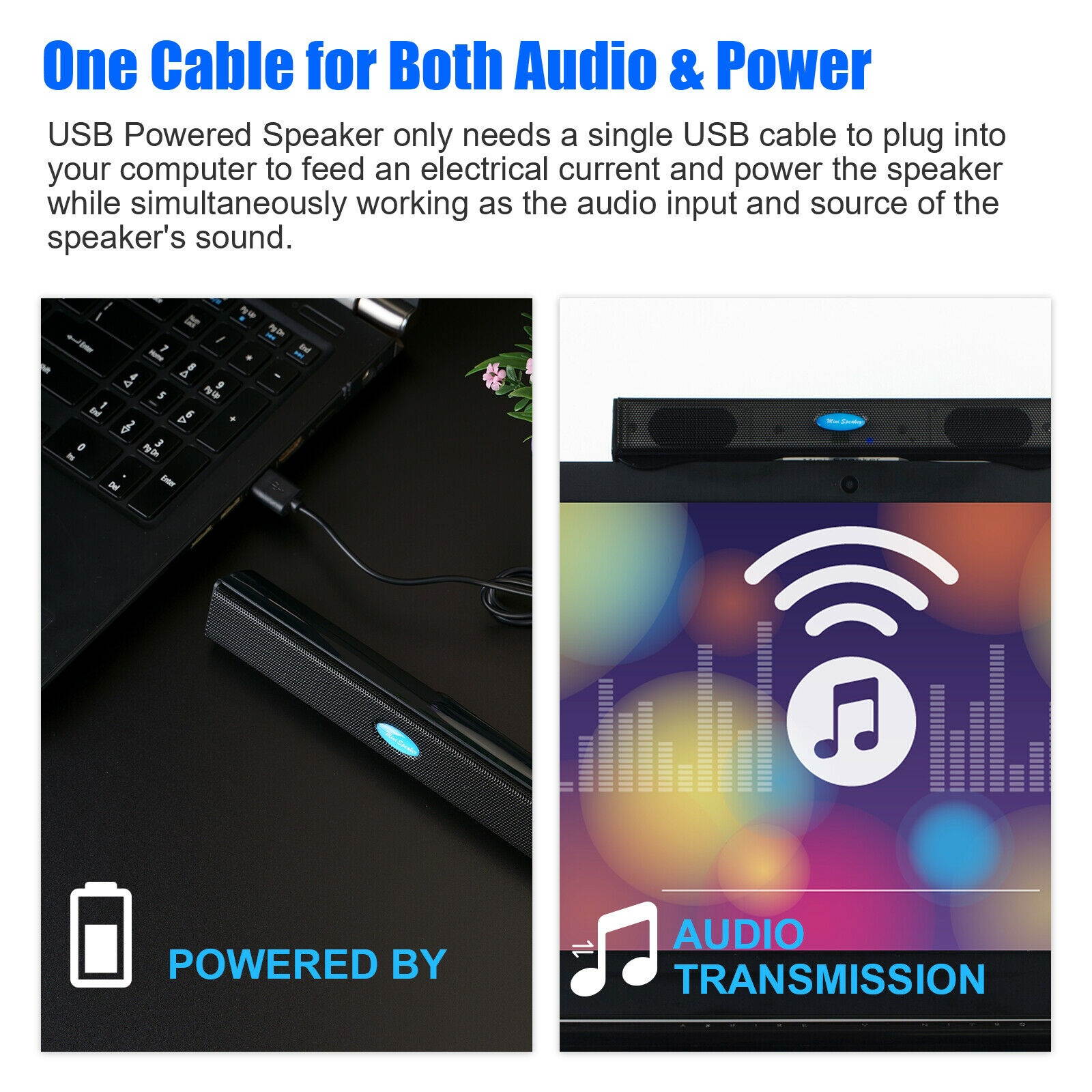 Wired USB Power Computer Speakers Stereo Sound Bar w/Clip For Desktop PC Laptop