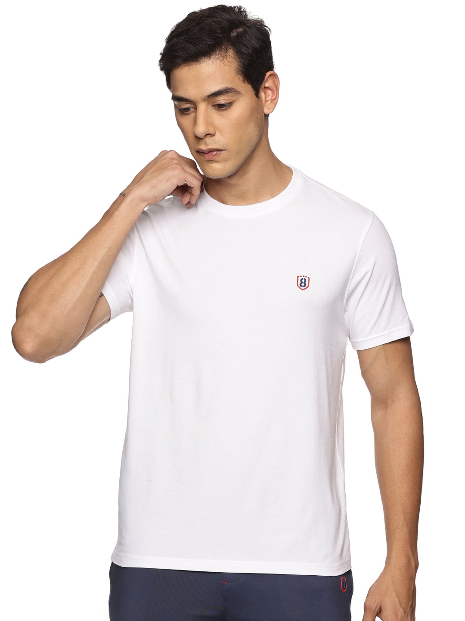 DOMIN8 Men Slim Fit Round neck Bamboo Cotton White T shirt