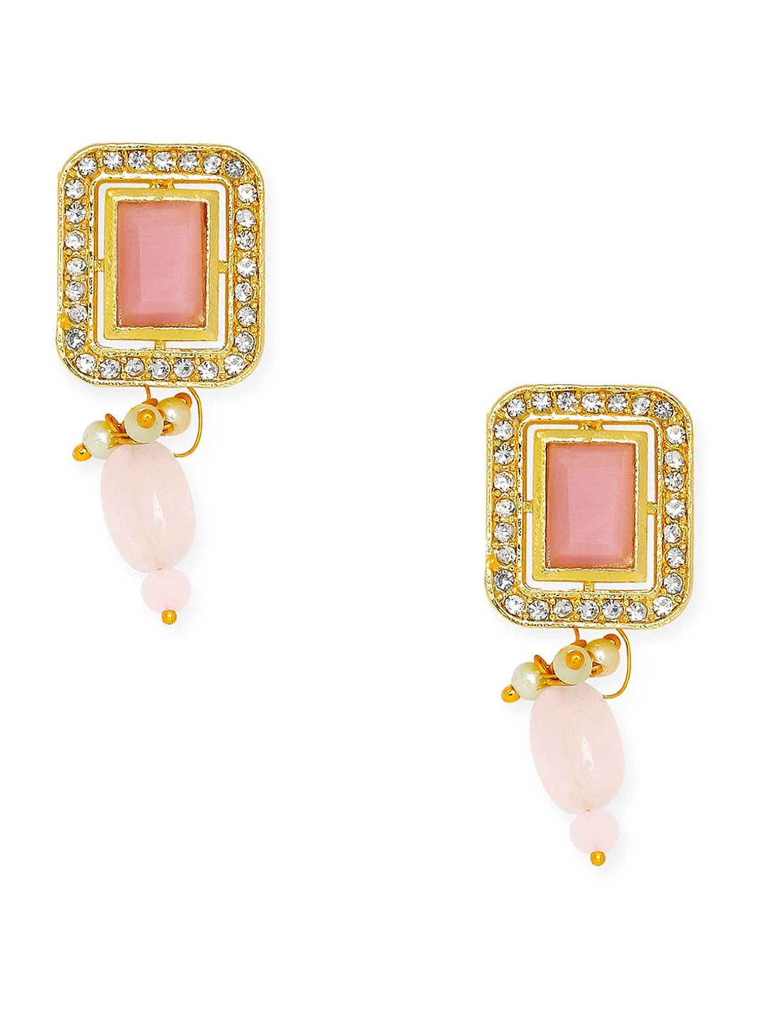 OOMPH Pink Opal Beads Ethnic Choker Set with Earrings