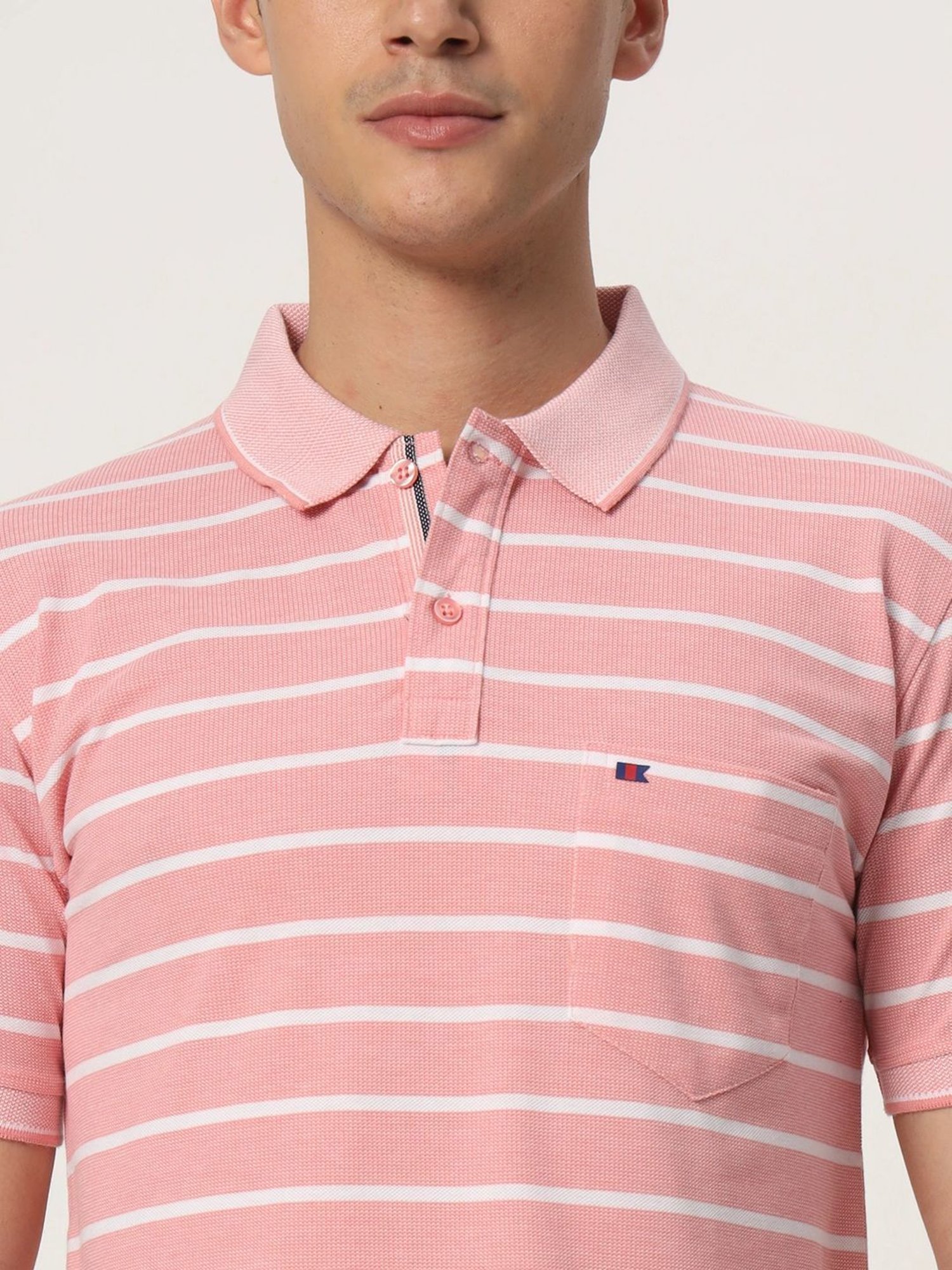 Tab91 Pink Regular Fit Striped Polo T-Shirts