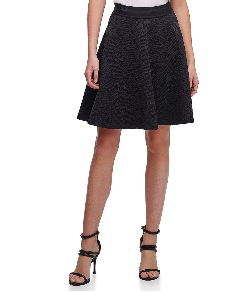 DKNY Textured Snake Jacquard Ponte Knit Logo Waistband Circle Skirt