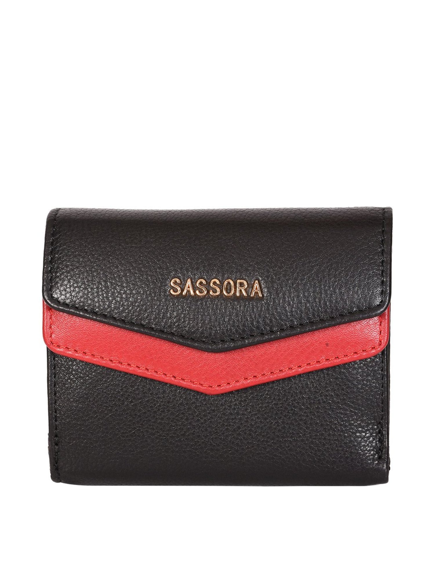 SASSORA Black & Red Solid Rfid Tri-Fold Wallet for Women