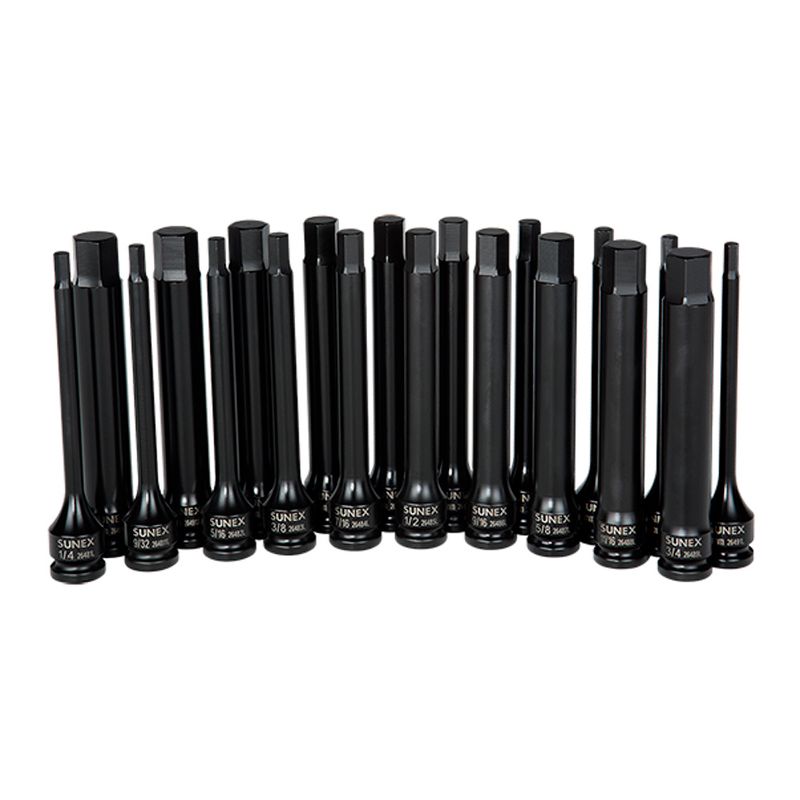 Sunex 2637L 1/2 Inch Drive 6 Inch Long Impact Hex 20 Piece Driver Maser Set