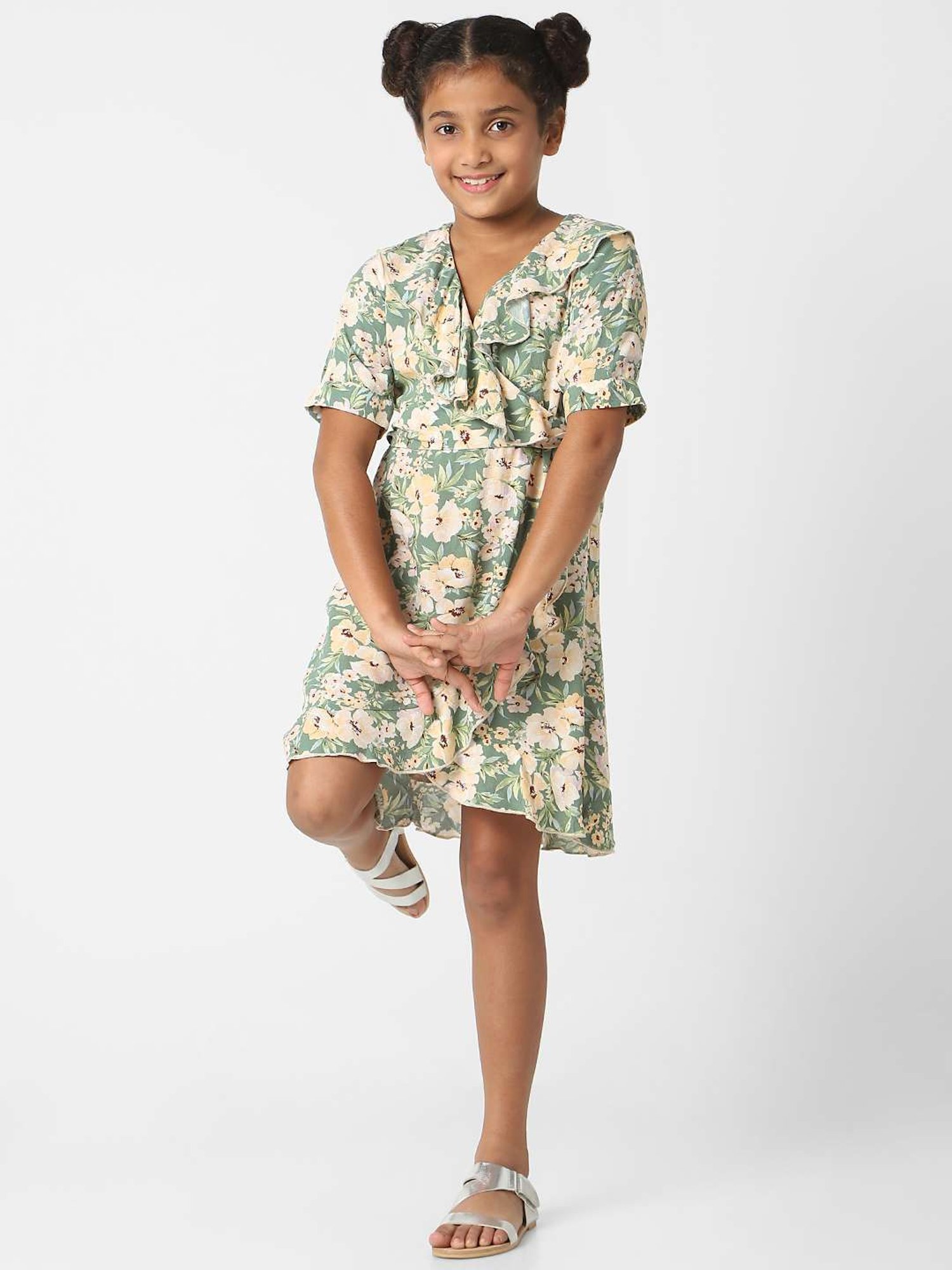 KIDS ONLY Green & Cream Floral Print Dress