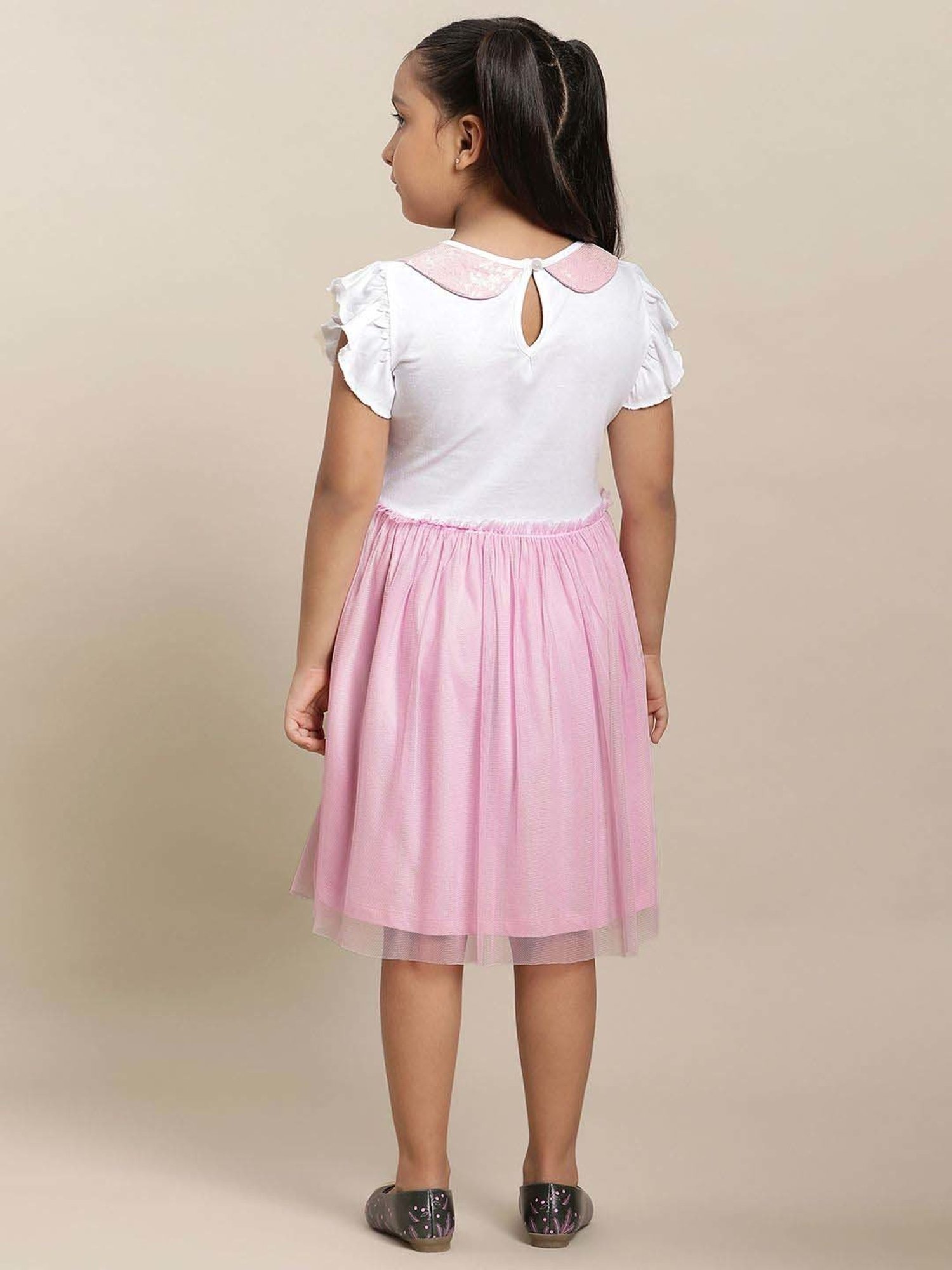 Kidsville White & Pink Cotton Printed Dress