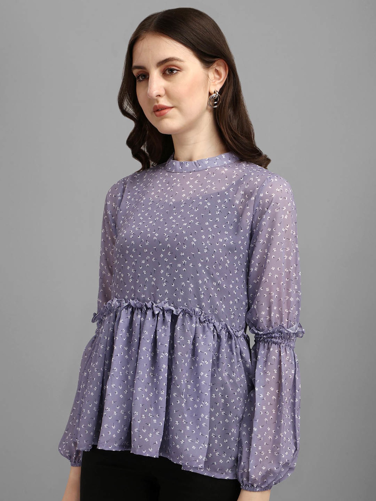 MASAKALI.CO Lavender Floral Print Peplum Top
