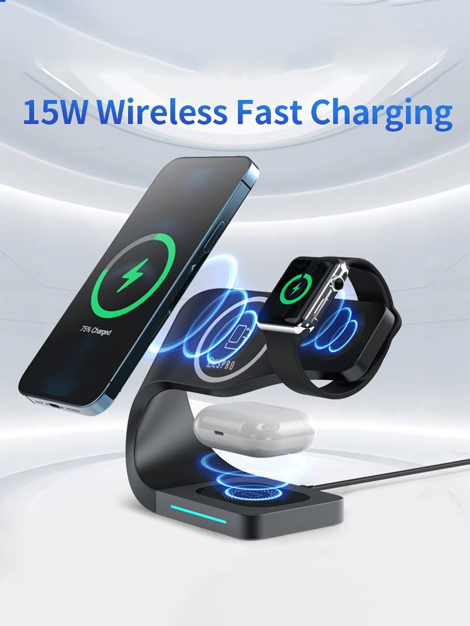 Bespro Pro Magnetic Dock 4 in 1 Fast Wireless Charger 15W - Black