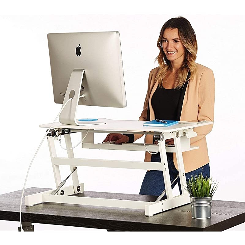 Standing Desk | Desk Riser Classic Stand Up Desk | 32 in Wide Fits 2 Monitors with Retractable Keyboard Tray (Black, 32" Wide)