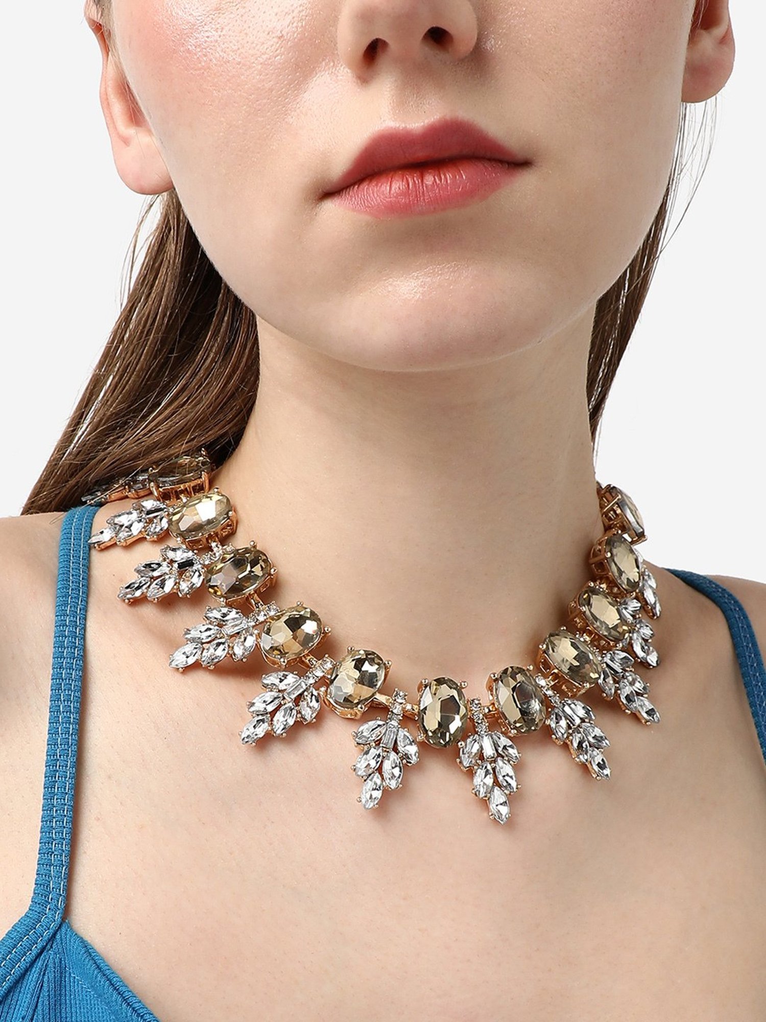 SOHI Gold Plated Party Designer Stone Statement Necklace For Women