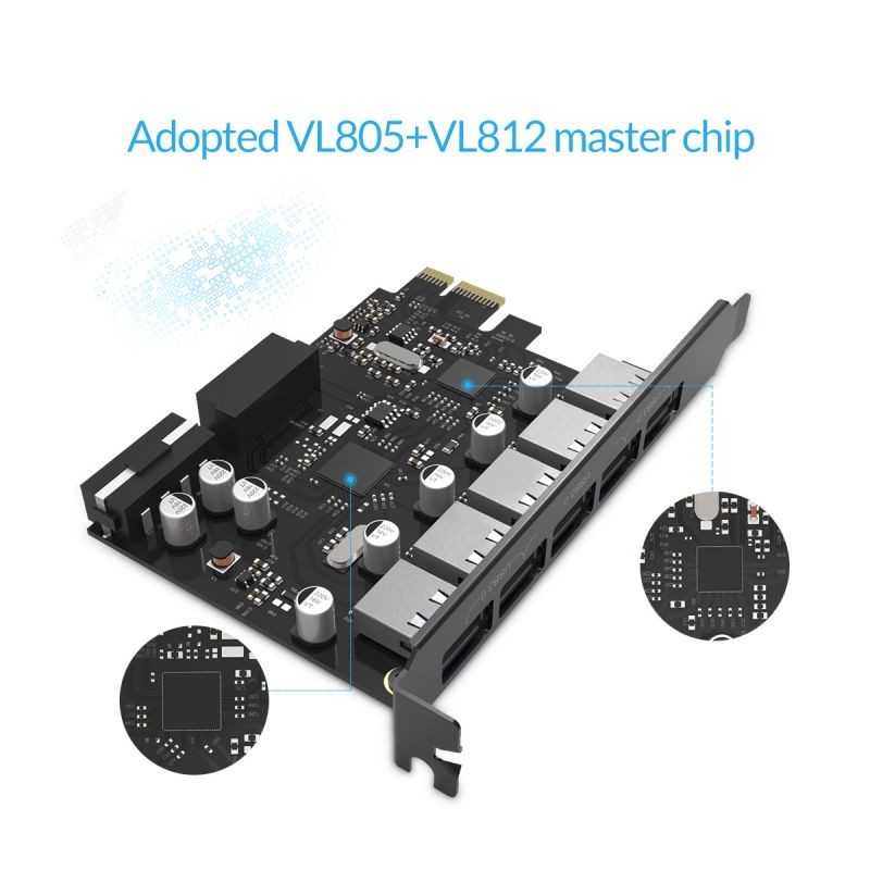 ORICO SuperSpeed 7 Ports USB3.0 PCI-E Expansion Card Adapter PCI-E USB 3.0 HUB Controller Adapter Add on Card for Windows Vista PC Laptop (No Additional Power Connection Needed)