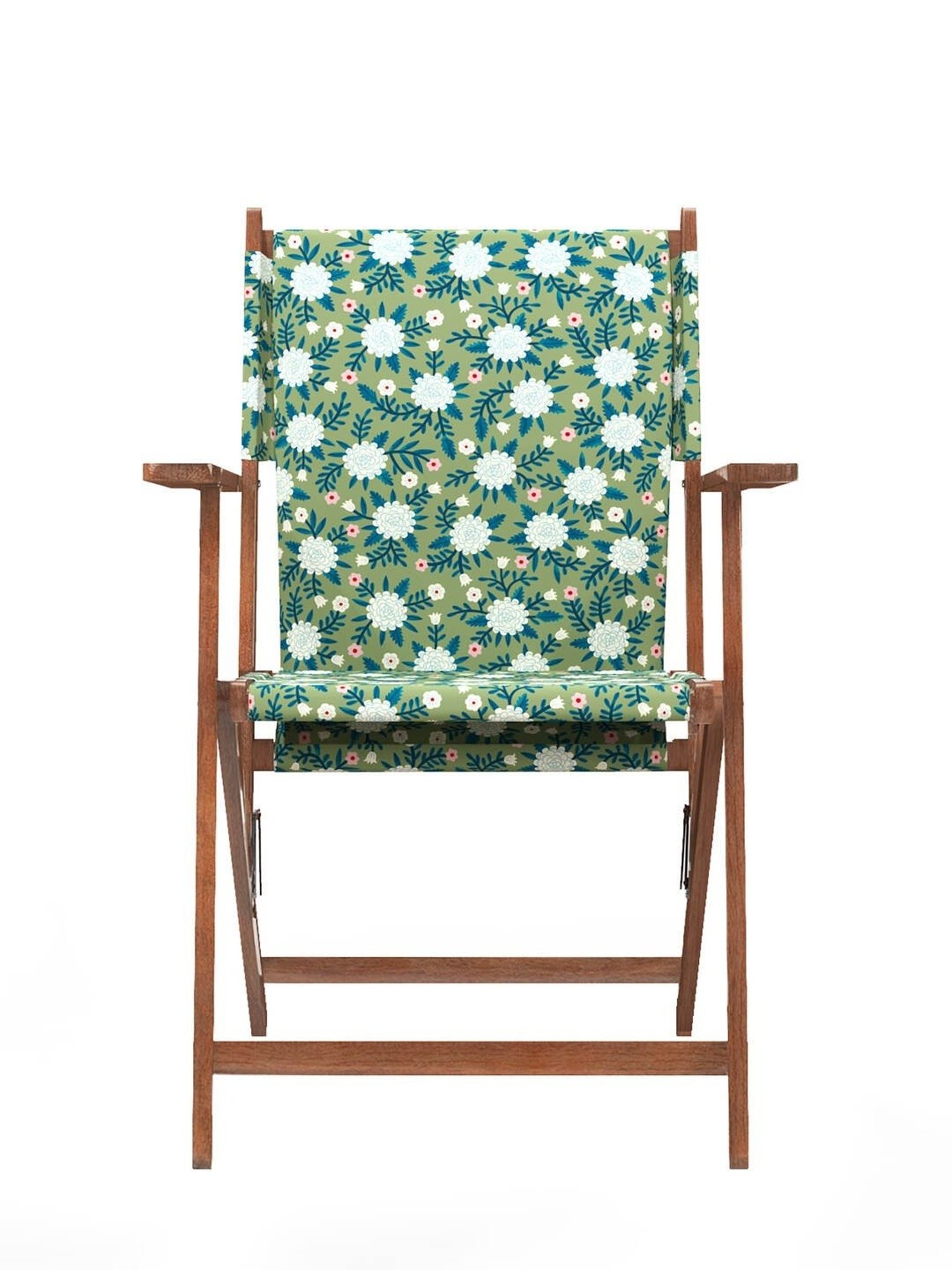 Chumbak Bistro Spring Marigold Floral Blue Wood Folding Chair