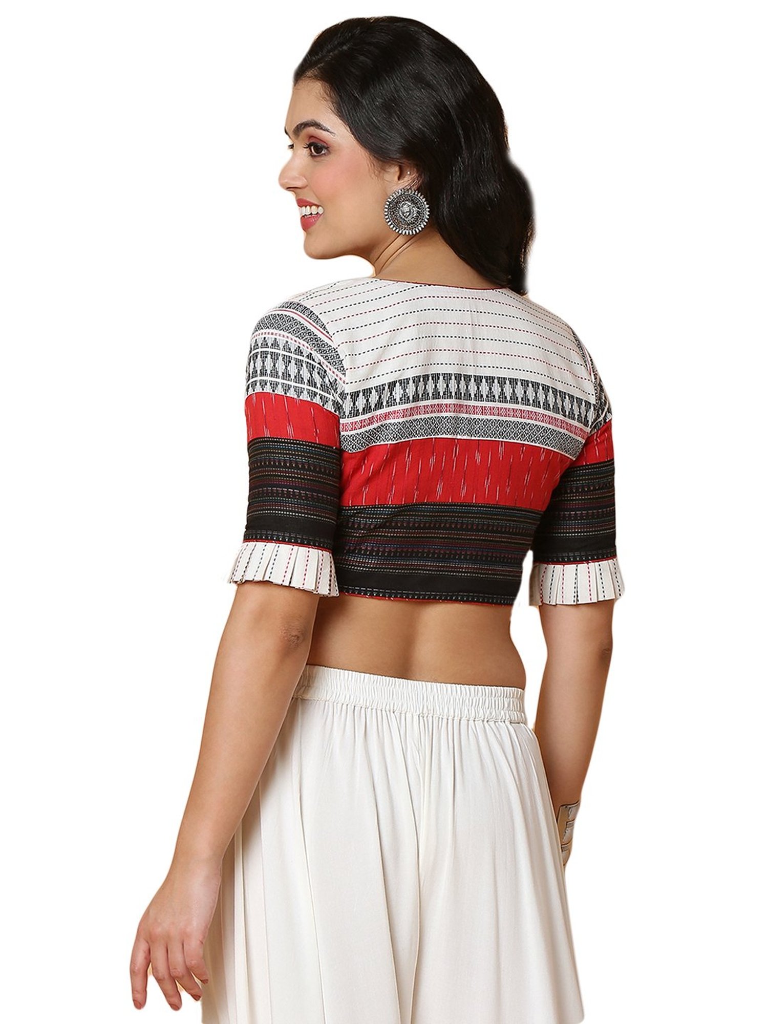 Salwar Studio White Textured Readymade Blouse