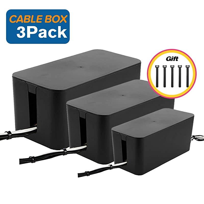 of Three Cable Management Boxes Organizer Large Storage Wires Keeper Holder for Desk TV Computer USB Hub System to Cover and Hide amp Power Strips amp Cords Black