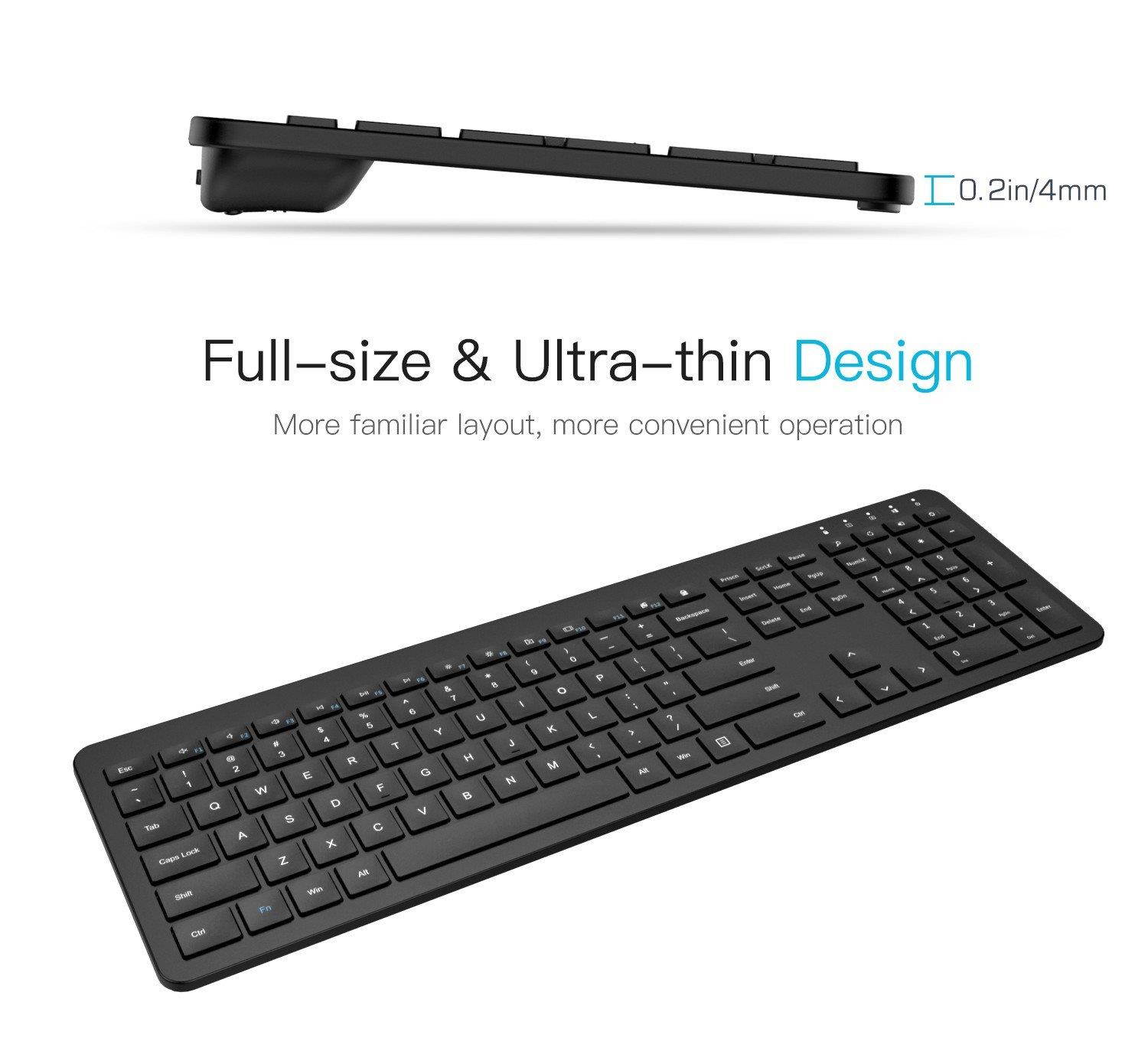 MoKo Slim Keyboard and Mouse Set, Ultra-thin 2.4G Light Full-Size Wireless Keyboard & Mouse Combo with Nano USB Receiver for Android, Windows, Laptop, Desktop, PC, Notebook, Computer - Black