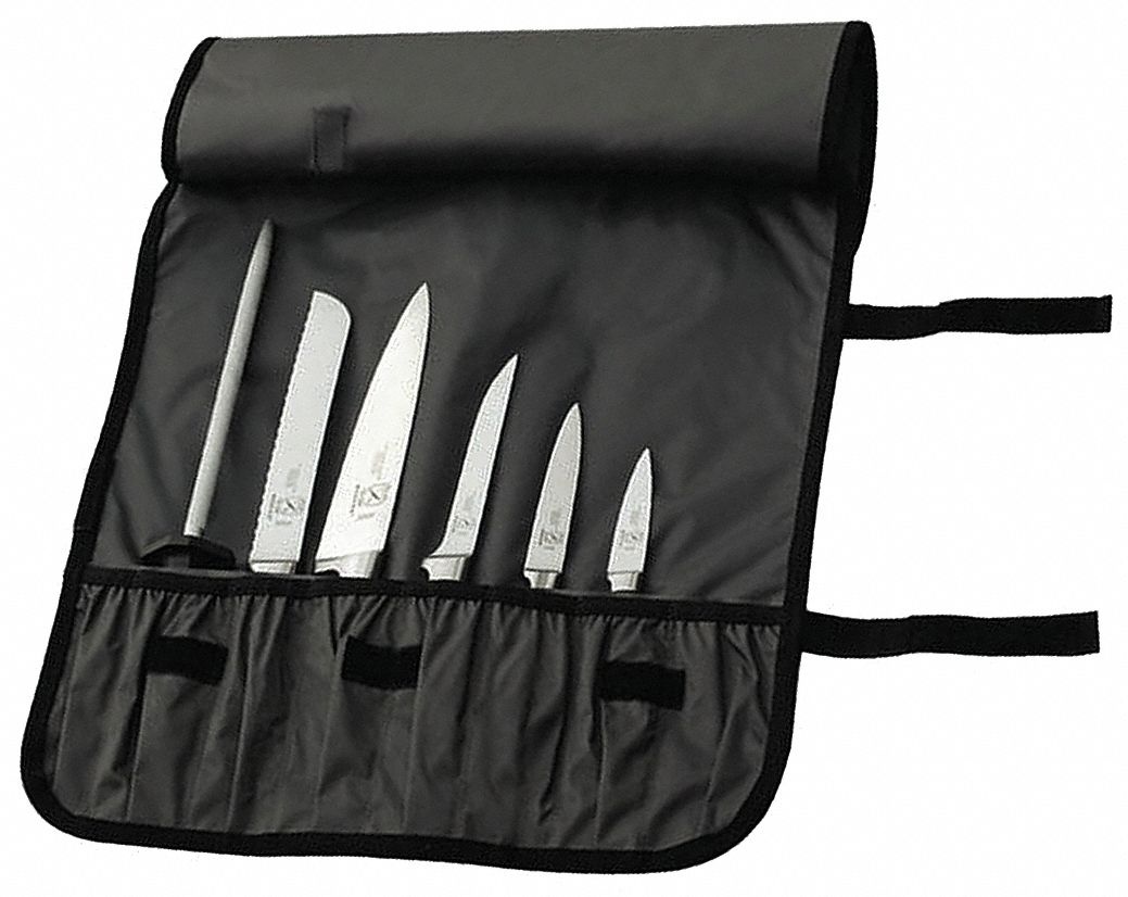 Mercer Cutlery 20-1/2" 7 Piece Forged Knife Roll Set Knife Set, Black  M21800