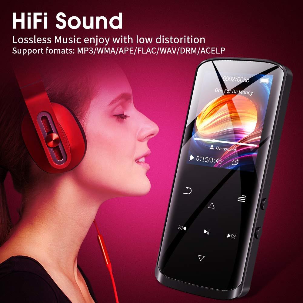 Mp3 Player,16GB Mp3 Player with Bluetooth,Built-in Speaker,Portable HiFi Lossless Sound Music Player with FM Radio Voice Recorder Touch Button with Screen Support up to 128GB(Black)